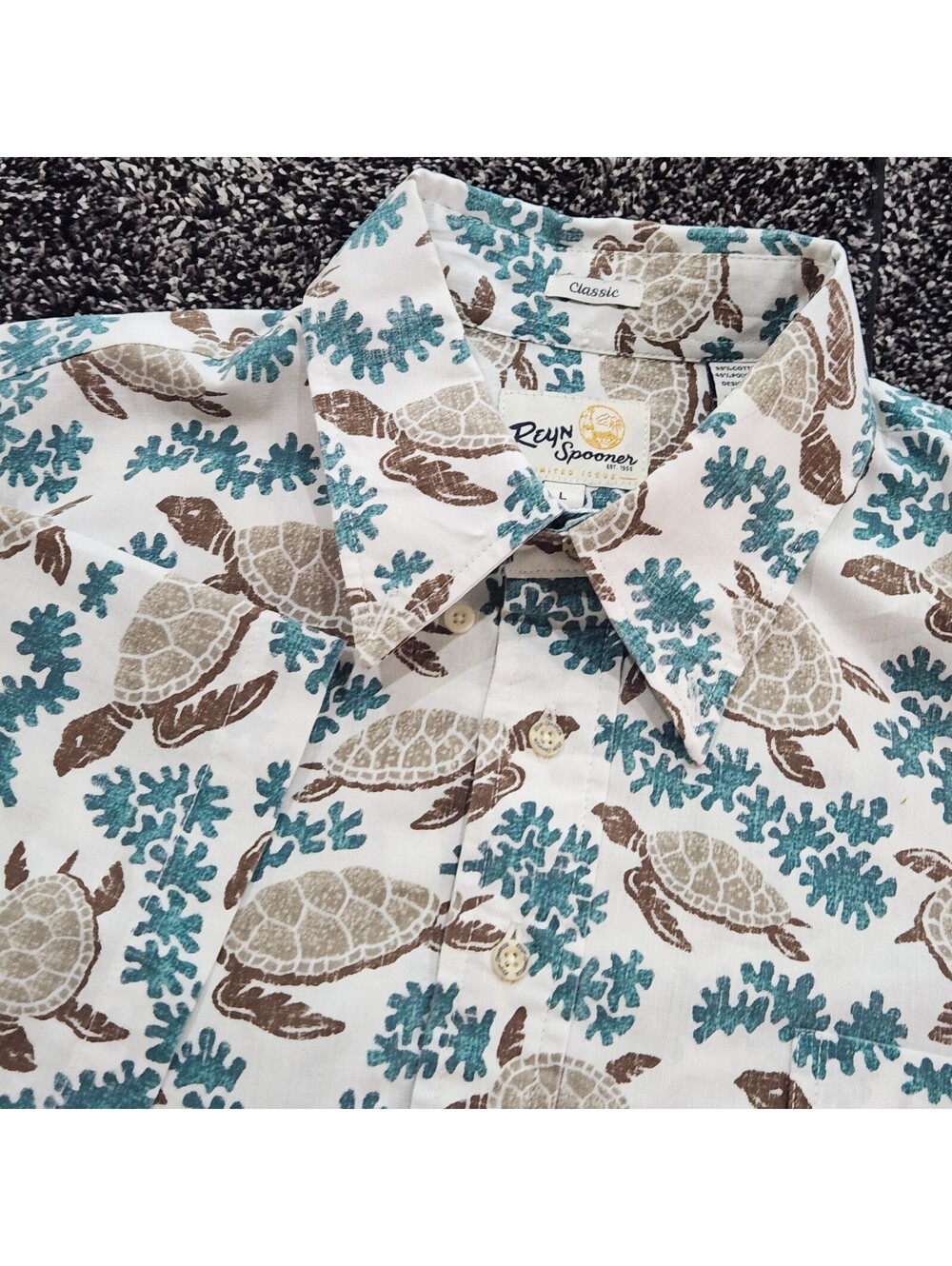 Vintage Reyn Spooner Honu Laki Hawaiian Shirt Mens L Sea Turtle Coral Aloha S/S